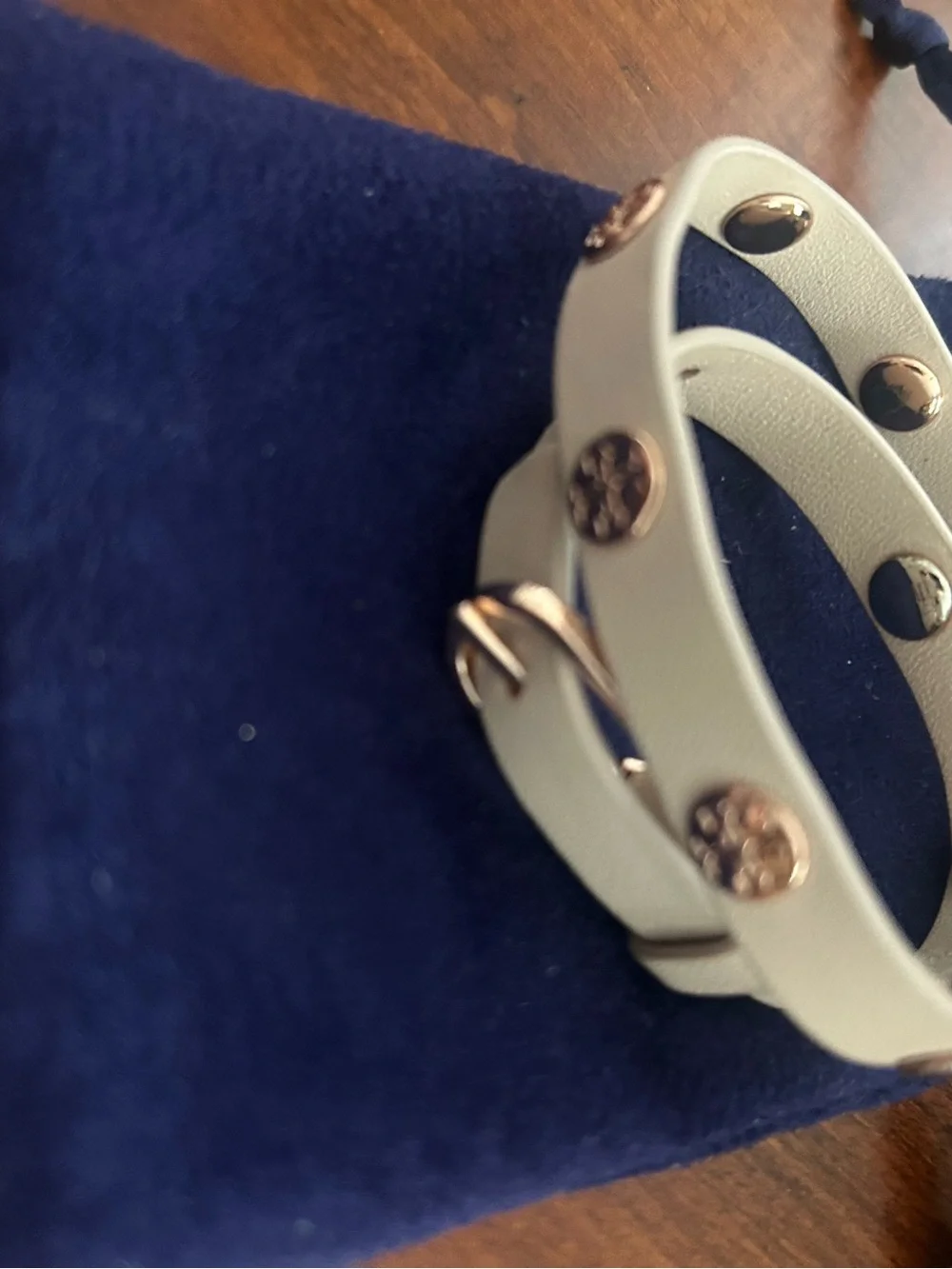 Tory Burch Cream Leather Double-Wrap Bracelet with Gold Logo Accents